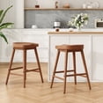 thumbnail image 1 of Farini 25.9" Saddle Counter Height Stools Set of 2, Wood Backless Bar Stools with Footrest for Kitchen Island, Walnut, 1 of 5
