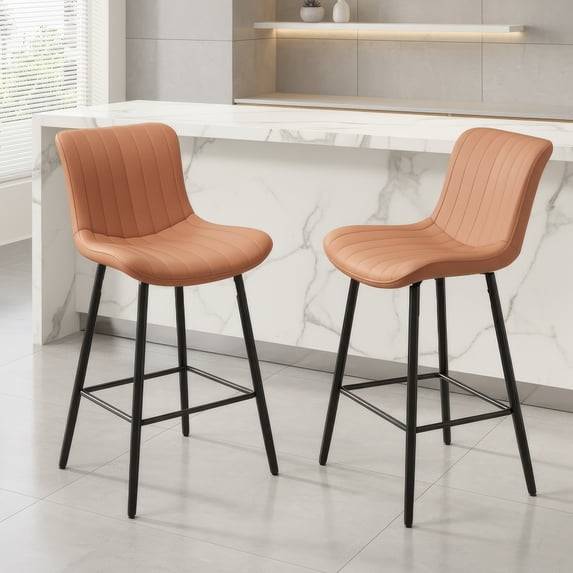 Farini 26" Counter Stools Set of 2, Faux Leather Barstools, Counter Height Chairs for Kitchen Islands & Dining Rooms, Brown