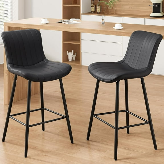 Farini 26" Counter Stools Set of 2, Modern Faux Leather Barstools, Counter Height Chairs for Kitchen Islands & Dining Rooms, Black