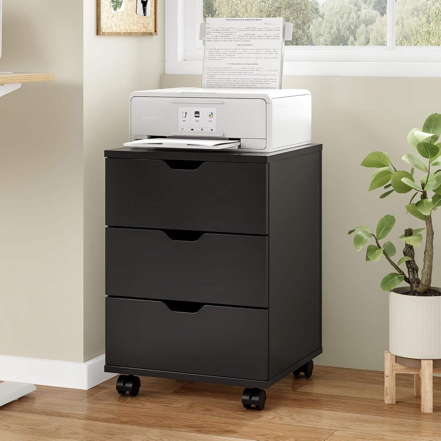 Farini 3-Drawer File Cabinet for Home Office, Mobile Wooden File Cabinet, for Under Desk Storage, Black, Non-Assembled