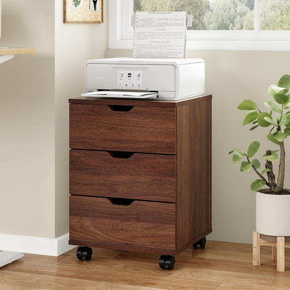 Farini 3-Drawer File Cabinet for Home Office, Mobile Wooden File Cabinet, for Under Desk Storage, Brown, Fully-Assembled