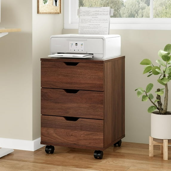 Farini 3-Drawer File Cabinet for Home Office, Mobile Wooden File Cabinet, for Under Desk Storage, Brown, Non-Assembled