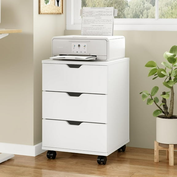 Farini 3-Drawer File Cabinet for Home Office, Mobile Wooden File Cabinet, for Under Desk Storage, White, Non-Assembled