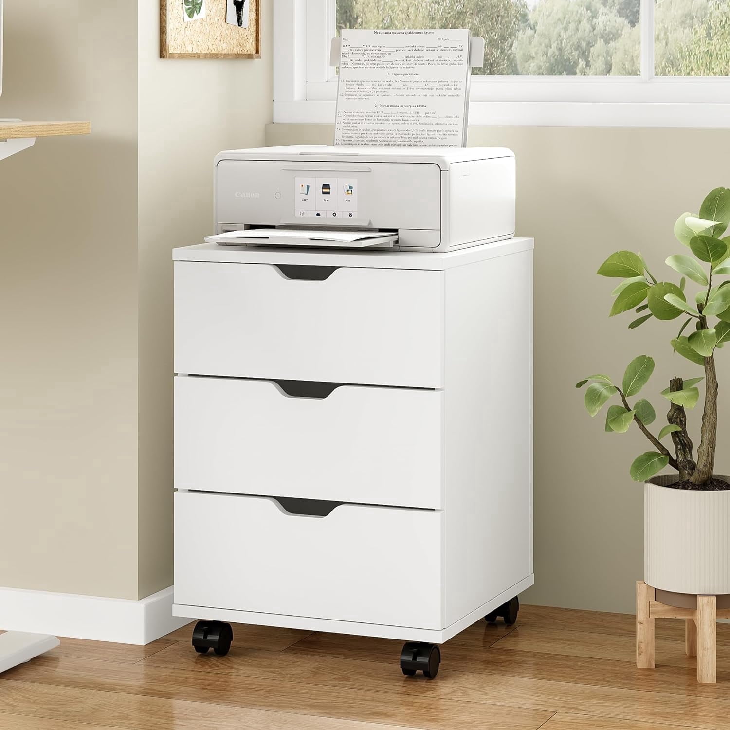 Farini 3-Drawer File Cabinet for Home Office, Mobile Wooden File Cabinet, for Under Desk Storage, White, Non-Assembled