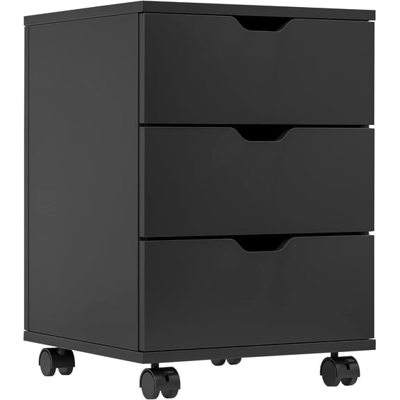 Farini 3-Drawer Mobile File Cabinet, Wooden Under Desk Storage with Wheels, Fully Assembled, Black
