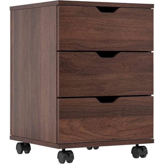Farini 3-Drawer Mobile File Cabinet, Wooden Under Desk Storage with Wheels, Non Assembled, Brown