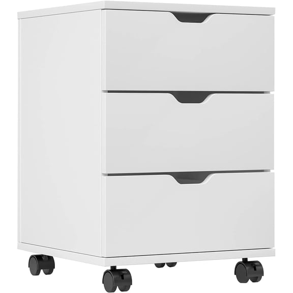 Farini 3-Drawer Mobile File Cabinet, Wooden Under Desk Storage with Wheels, Non Assembled, White