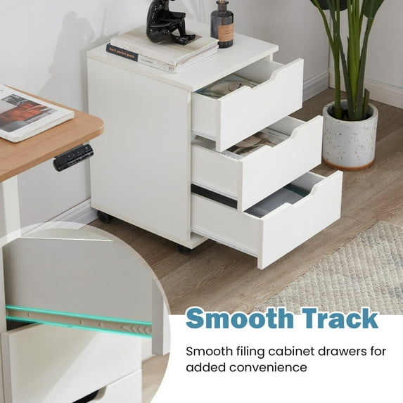 3-Drawer Vertical Filing Cabinet Rolling Wood Mobile File Cabinets Under Desk for Home Office with Silent Rotating Casters,Fully Assembled,White.