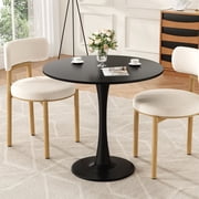 Farini 31.5" Round Dining Table, Wood Top with Metal Pedestal Base, Seats 2-4 People, Black