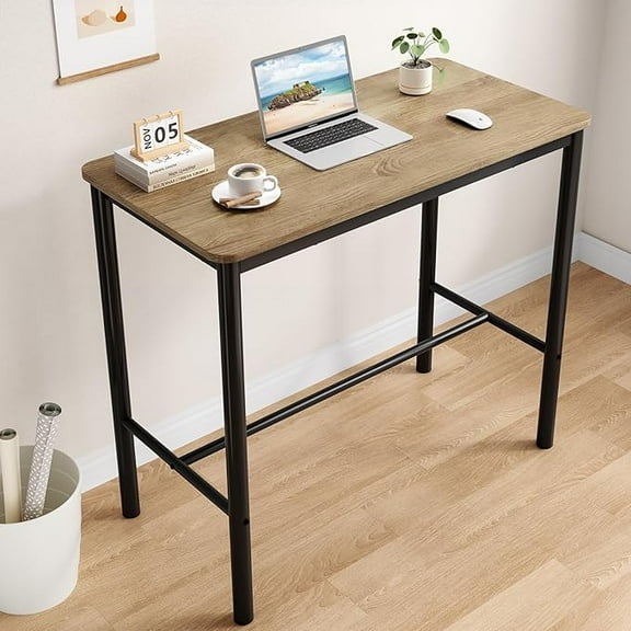 Farini 47 inch Counter Height Bar Table, Rectangular Dining Counter Tables with Metal Legs, Brown