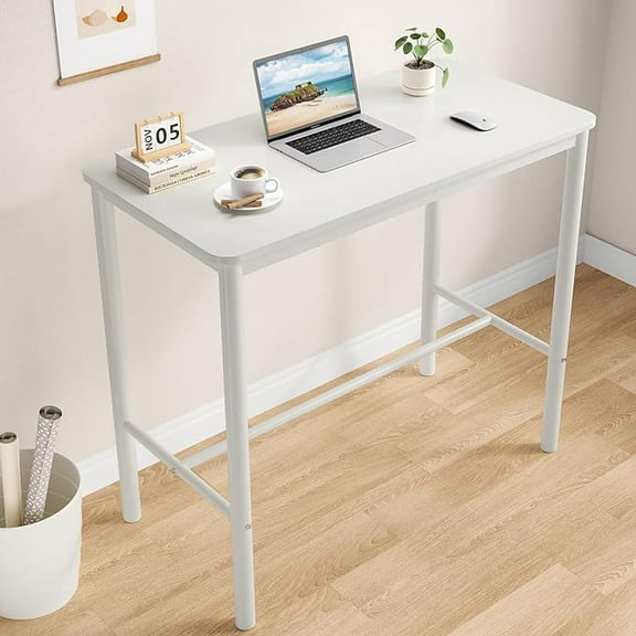 Farini 47 inch Counter Height Bar Table, Rectangular Dining Counter Tables with Metal Legs, White
