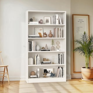 Farini 5 Tiers Bookcase, Wooden Bookcase with Adjustable Shelves for Home, Office, White