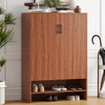 thumbnail image 1 of Farini 7 Tier Shoe Cabinet, Wooden Shoe Storage Organizer with Adjustable Shelves, up tp 24-28 Pairs, for Entryway, Hallway, Living Room, Walnut, 1 of 7
