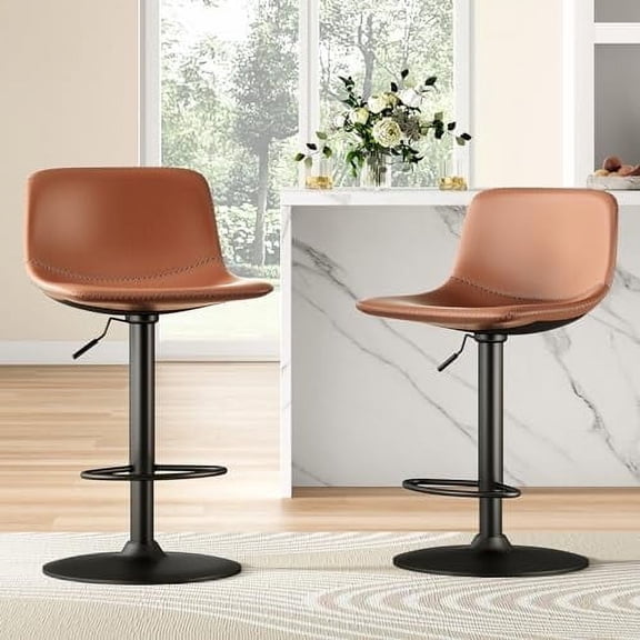 Farini Adjustable Bar Stools Set of 2, Modern Swivel Bar Stools, Bar Height Stools with Back Support, Pu Leather Bar Stool for Kitchen Island Counter