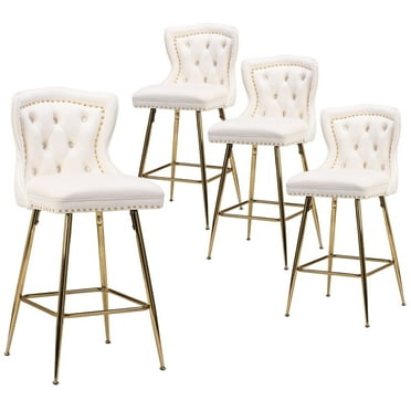 Farini Bar Stools Set of 4, Velvet Counter Height Stools with Metal Legs for Kitchen, Dining Rooms, Pubs (Beige, 26")