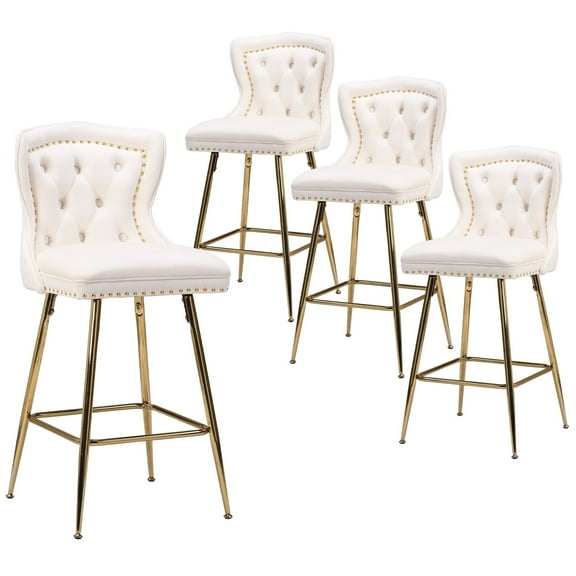 Farini Bar Stools Set of 4, Velvet Counter Height Stools with Metal Legs for Kitchen, Dining Rooms, Pubs (Beige, 26")