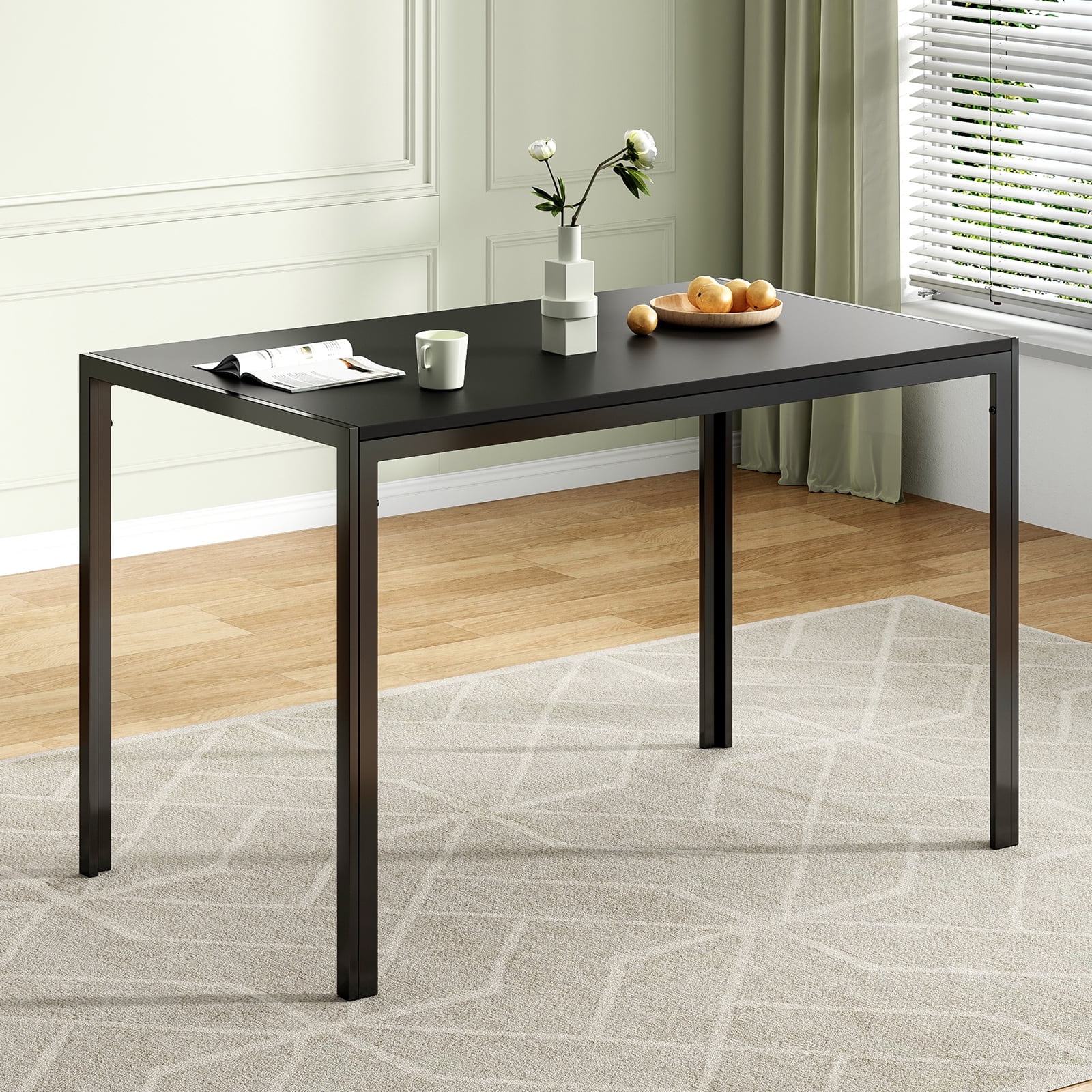 Farini Black Dining Table for 4-6 Person,47" Rectangular Wooden Dining Table Top and Metal Frame for Home Kitchen Dining Desk (47 inch)