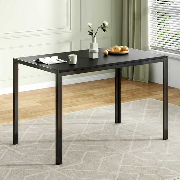 Farini Black Dining Table for 4-6 Person,47" Rectangular Wooden Dining Table Top and Metal Frame for Home Kitchen Dining Desk (47 inch)