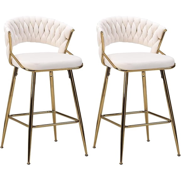 Farini Counter Height Bar Stool Set of 2, Mid-Century Upholstered Barstool with Backrest and Metal Frame, Beige