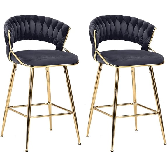 Farini Counter Height Bar Stool Set of 2, Mid-Century Upholstered Barstool with Backrest and Metal Frame, Black