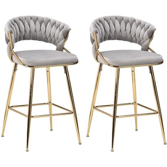 Farini Counter Height Bar Stool Set of 2, Mid-Century Upholstered Barstool with Backrest and Metal Frame, Gray