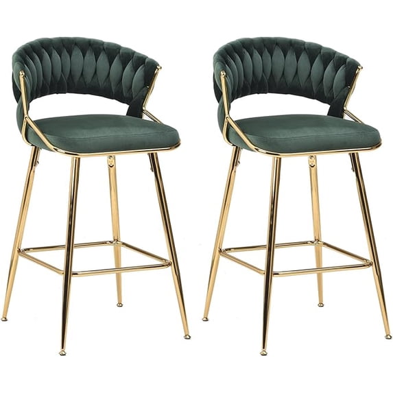 Farini Counter Height Bar Stool Set of 2, Mid-Century Upholstered Barstool with Backrest and Metal Frame, Green