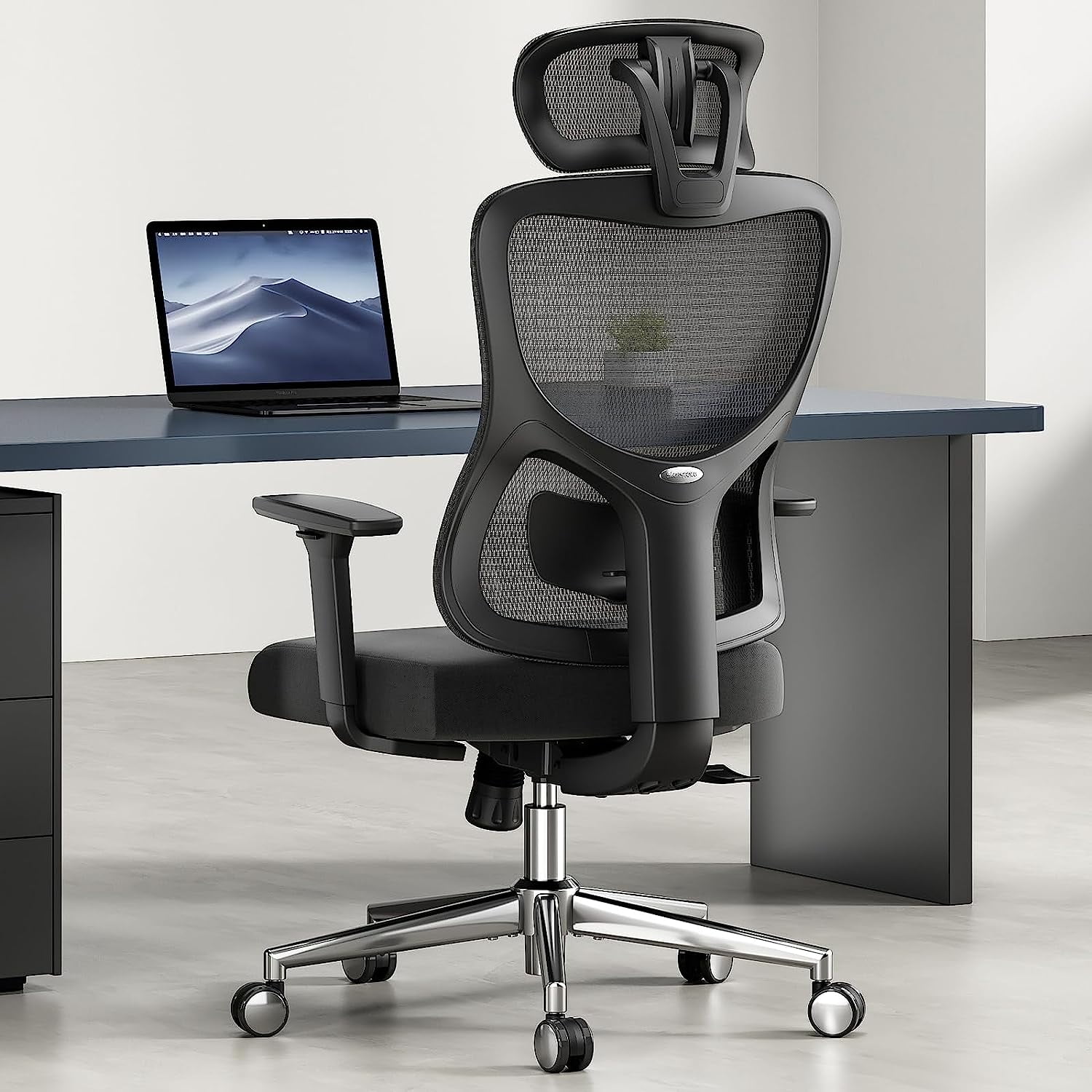 Farini Ergonomic Mesh Office Chair, Computer Desk Chair Ergonomic with Headrest, Adjustable Lumbar Support and 3D Armrests, High Back Office Chair, Black & Black