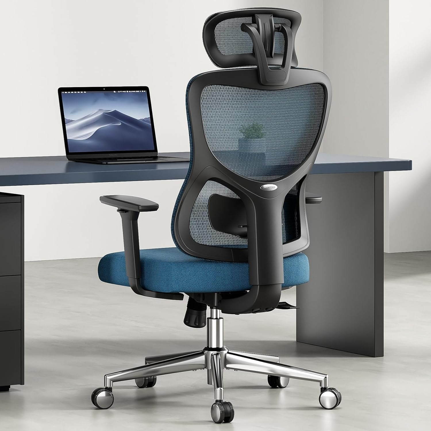 Farini Ergonomic Mesh Office Chair, Computer Desk Chair Ergonomic with Headrest, Adjustable Lumbar Support and 3D Armrests, High Back Office Chair, Black & Navy