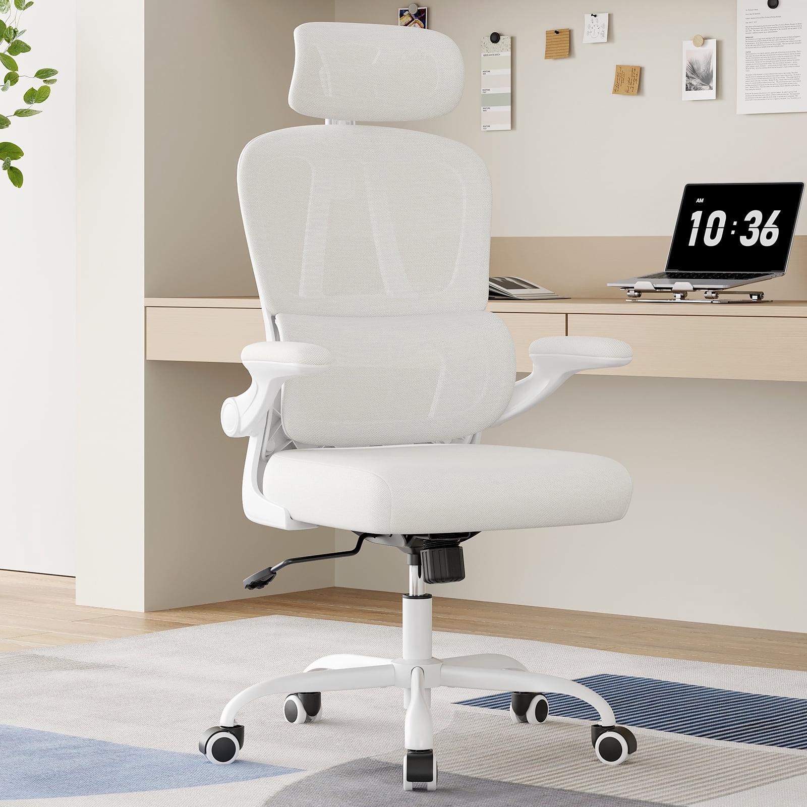 Farini Ergonomic Office Chair, Adjustable High Back Mesh Desk Chair with Lumbar Support, 2D Headrest , Beige