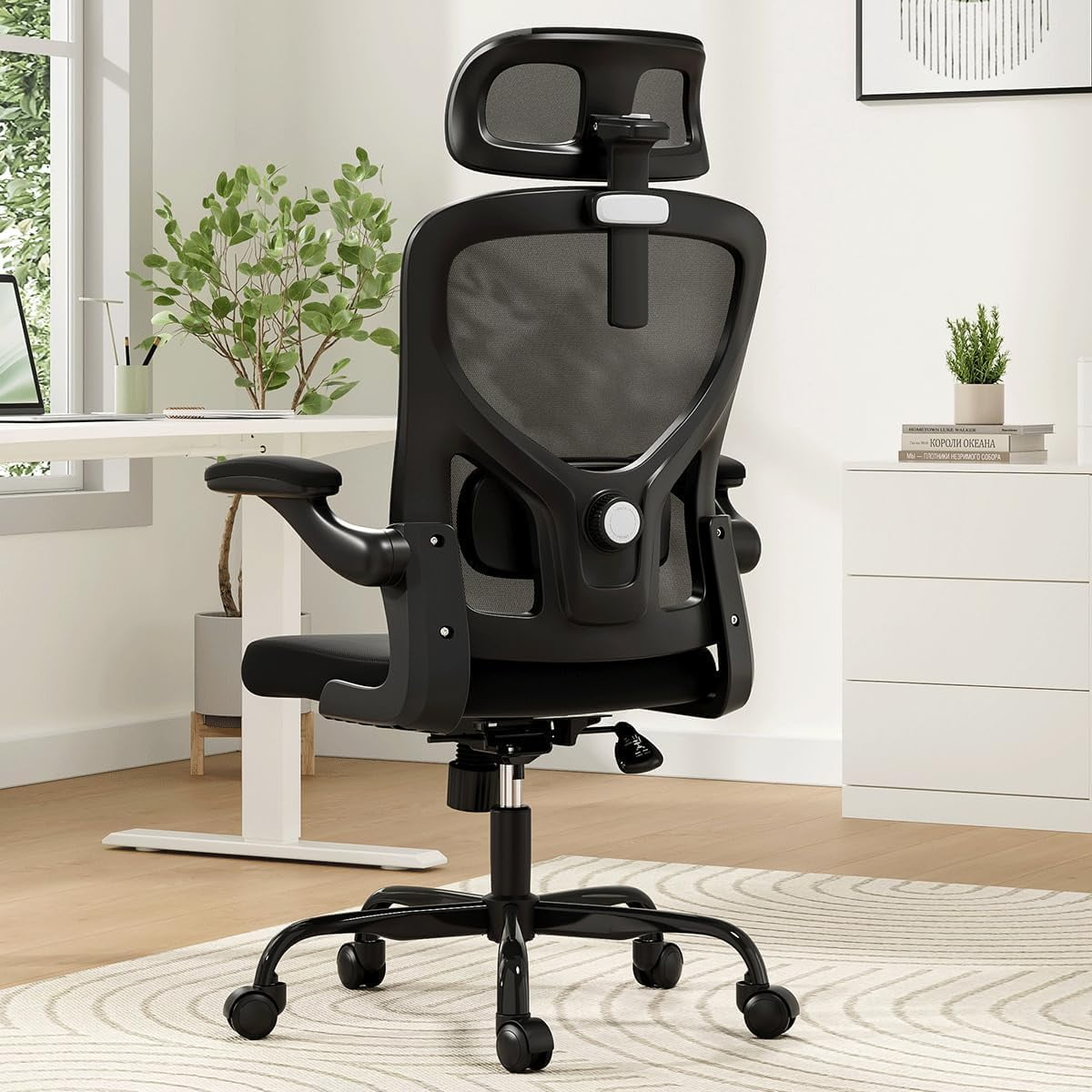 Farini Ergonomic Office Chair,Home Office Desk Chair with Adjustable Lumbar Support and Armrests,Comfy Computer Desk Chair with Headrest,for Home and Office, Black & Black