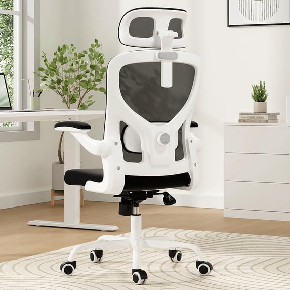 Farini Ergonomic Office Chair,Home Office Desk Chair with Adjustable Lumbar Support and Armrests,Comfy Computer Desk Chair with Headrest,for Home and Office, White & Black