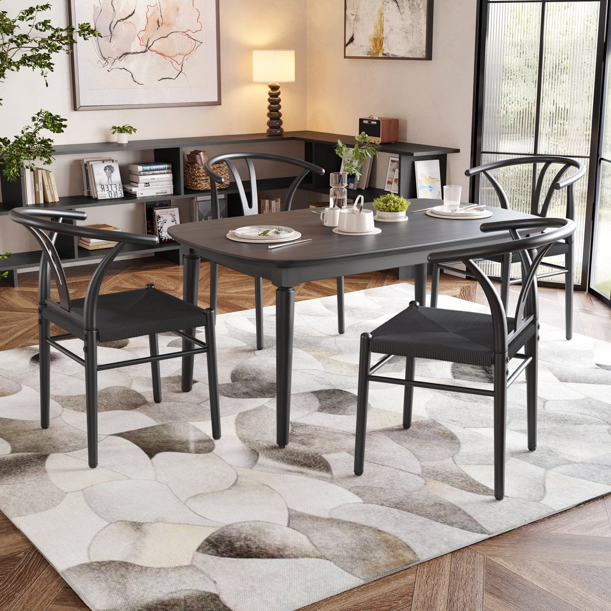 Farini Mid-Century Modern Wishbone Dining Chairs Set of 4, Metal