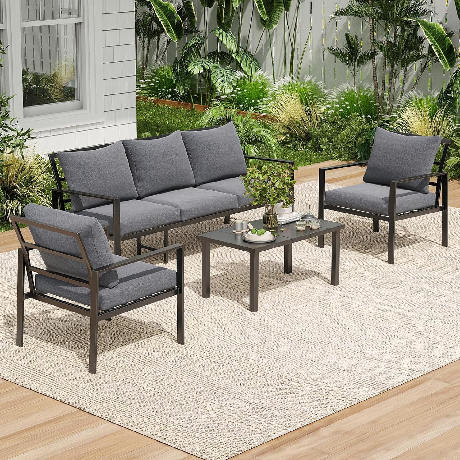 Farini Outdoor conversation sets, 4 Pieces Metal Patio Furniture Set ...