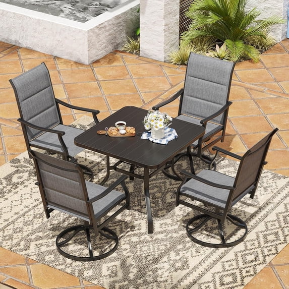 Farini Patio Dining Set for 4, 5-Piece Outdoor Table and Chairs Set, 4 x Swivel Outdoor Dining Chairs with Paded Textilene and 35"x35" Patio Table with 1.57" Umbrella Hole for Poolside, Backyard