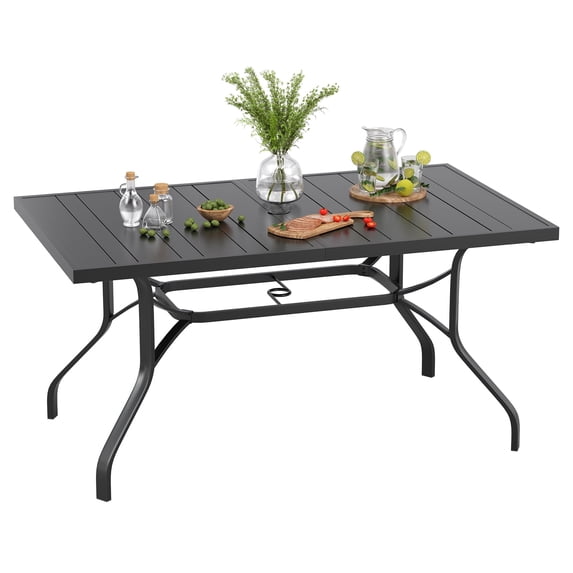 Farini Patio Dining Table 60"x35", Rectangle Outdoor Dining Table with 1.57" Umbrella Hole for Patio Graden Backyard and Poolside