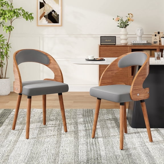 Farini Set of 2 Wood Dining Chairs with Curved Backrest for Kitchen Dining Room, Dark Gray
