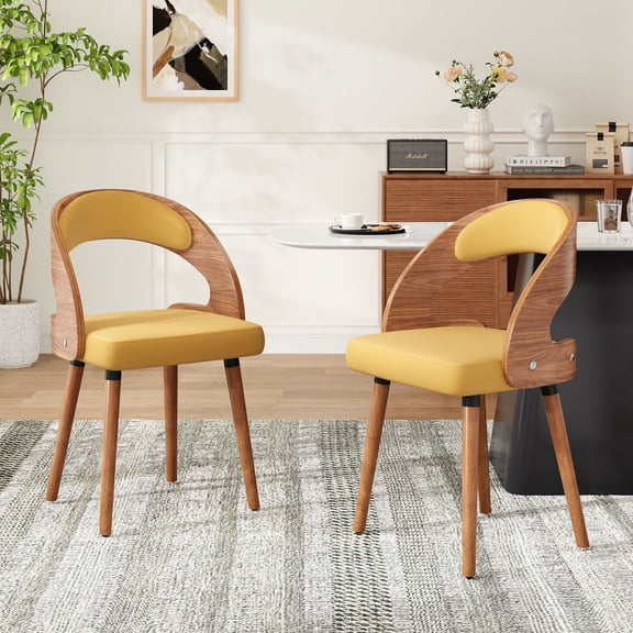 Farini Set of 2 Wood Dining Chairs with Curved Backrest for Kitchen Dining Room, Ginger