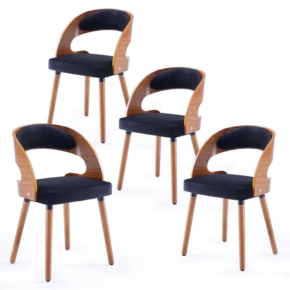 Farini Set of 4 Wood Dining Chairs with Curved Backrest for Kitchen Dining Room, Black