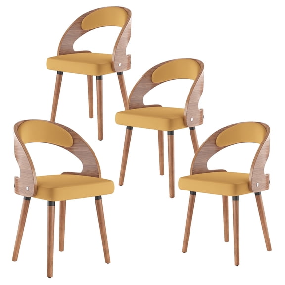 Farini Set of 4 Wood Dining Chairs with Curved Backrest for Kitchen Dining Room, Ginger