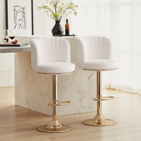 Farini Swivel Bar Stools Set of 2, Upholstered Adjustable BarStools with Backrest & Metal Base, Counter Height Island Chairs for Kitchen, Dining Room, Beige