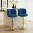 thumbnail image 1 of Farini Swivel Bar Stools Set of 2, Upholstered Adjustable BarStools with Backrest & Metal Base, Counter Height Island Chairs for Kitchen, Dining Room, Blue, 1 of 8
