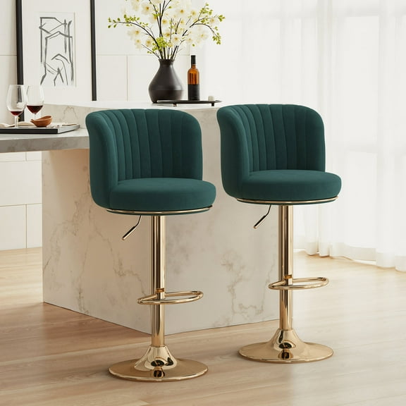 Farini Swivel Bar Stools Set of 2, Upholstered Adjustable BarStools with Backrest & Metal Base, Counter Height Island Chairs for Kitchen, Dining Room, Green