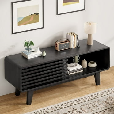 Farini TV Stand for TV up to 59", Entertainment Center with Storage and Sliding Door, Black