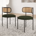 thumbnail image 1 of Farini Upholstered Dining Chair Set of 2, Rattan Backrest Kitchen Chair, Green, 1 of 8