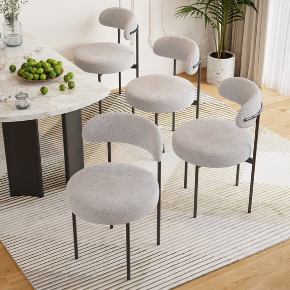 Farini Upholstered Dining Chair Set of 4, Mid-Century Modern Side Chair with Metal Legs for Dining Room, Cafe, Gray