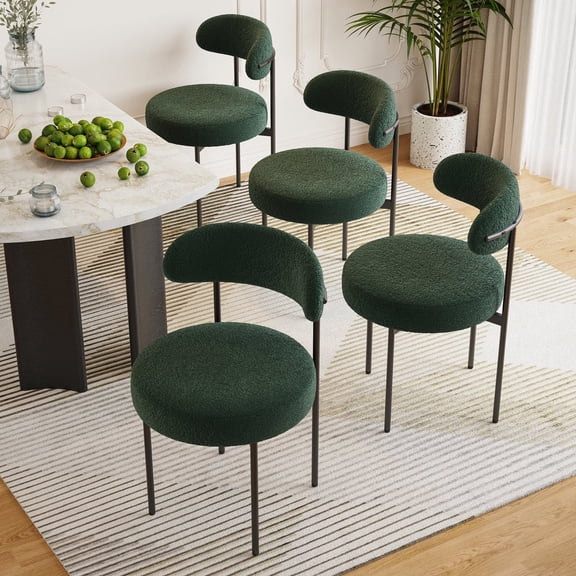 Farini Upholstered Dining Chair Set of 4, Mid-Century Modern Side Chair with Metal Legs for Dining Room, Cafe, Green