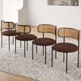 thumbnail image 1 of Farini Upholstered Dining Chair Set of 4, Rattan Backrest Kitchen Chair, Coffee, 1 of 8