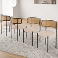 thumbnail image 1 of Farini Upholstered Dining Chair Set of 4, Rattan Backrest Kitchen Chair, Light Brown, 1 of 8