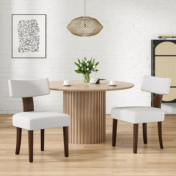 Farini Upholstered Dining Chairs Set of 2, Mid-Century Kitchen Chairs with Hardwood Frame & Curved Backrest for Kitchen, Dining Room, Walnut Legs