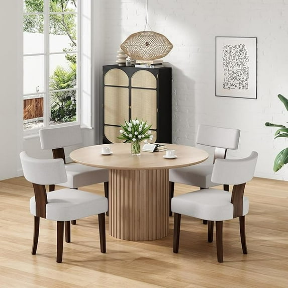 Farini Upholstered Dining Chairs set of 4, Mid-Century Kitchen Chairs with Hardwood Frame & Curved Backrest for Kitchen, Dining Room, Walnut Legs
